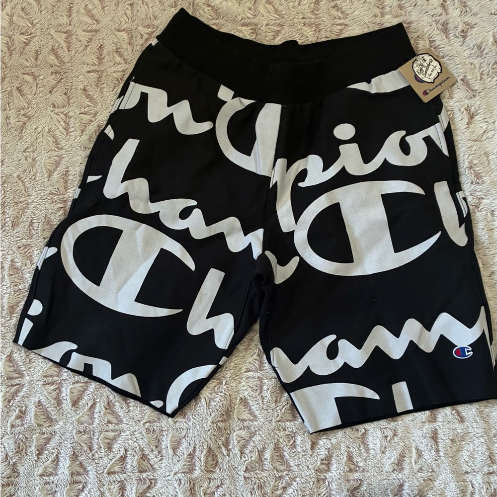 Champion Black Sweatshirt with White Stripe and Logo Tag